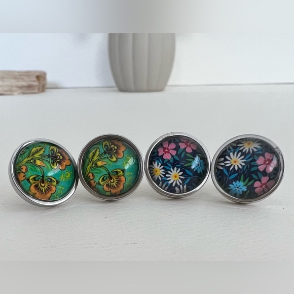 Trendy Colorful Floral  Earring Set  -Stylish Flower Boho Stud Earrings Set - Picture 7 of 11